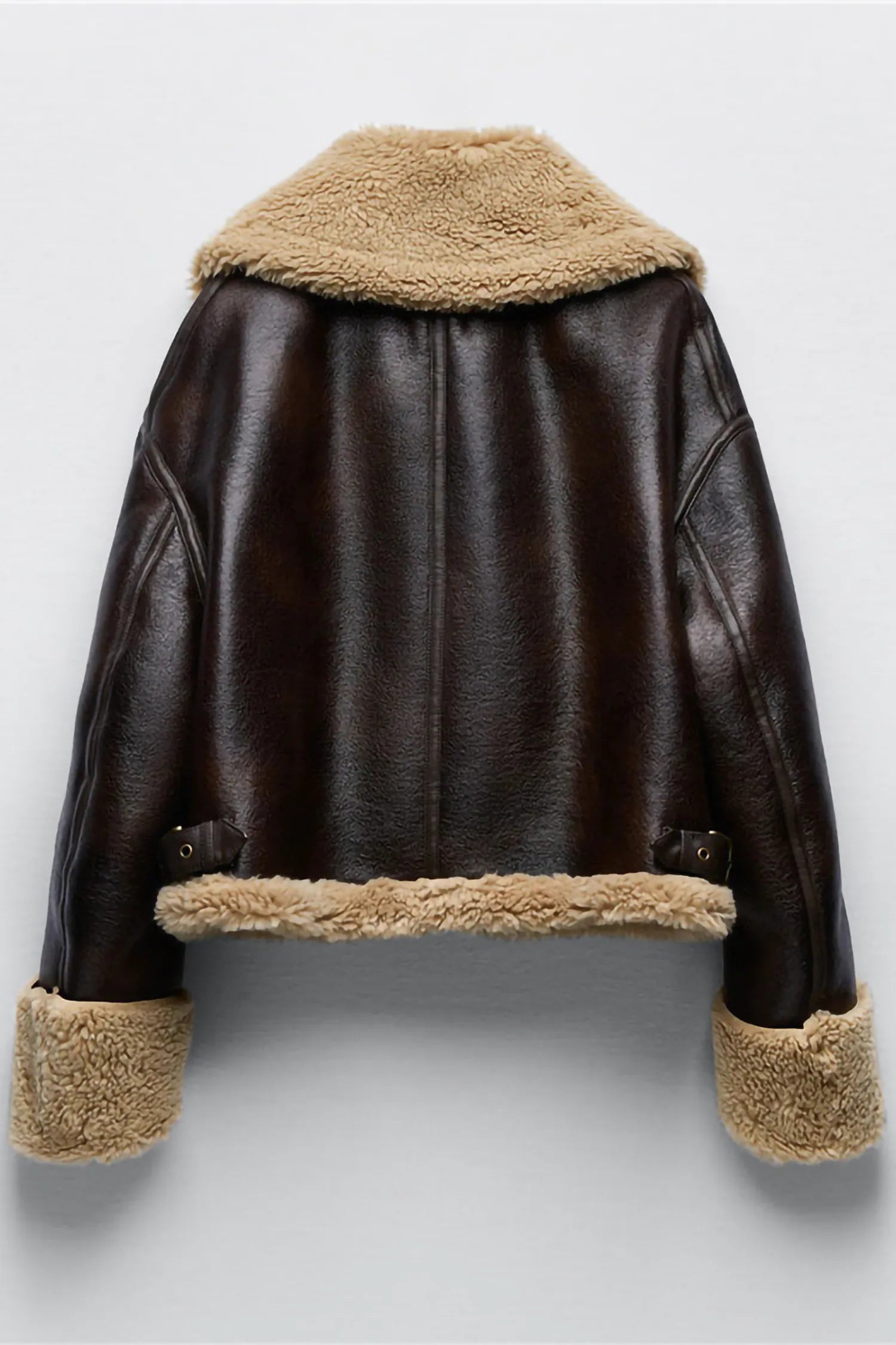 Women's Brown Cropped Lined Leather Sherpa Jacket – IRHAZ