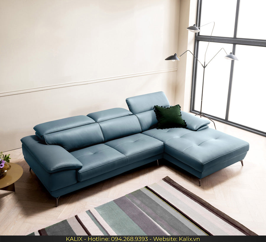 Sofa góc da Enzo màu xanh
