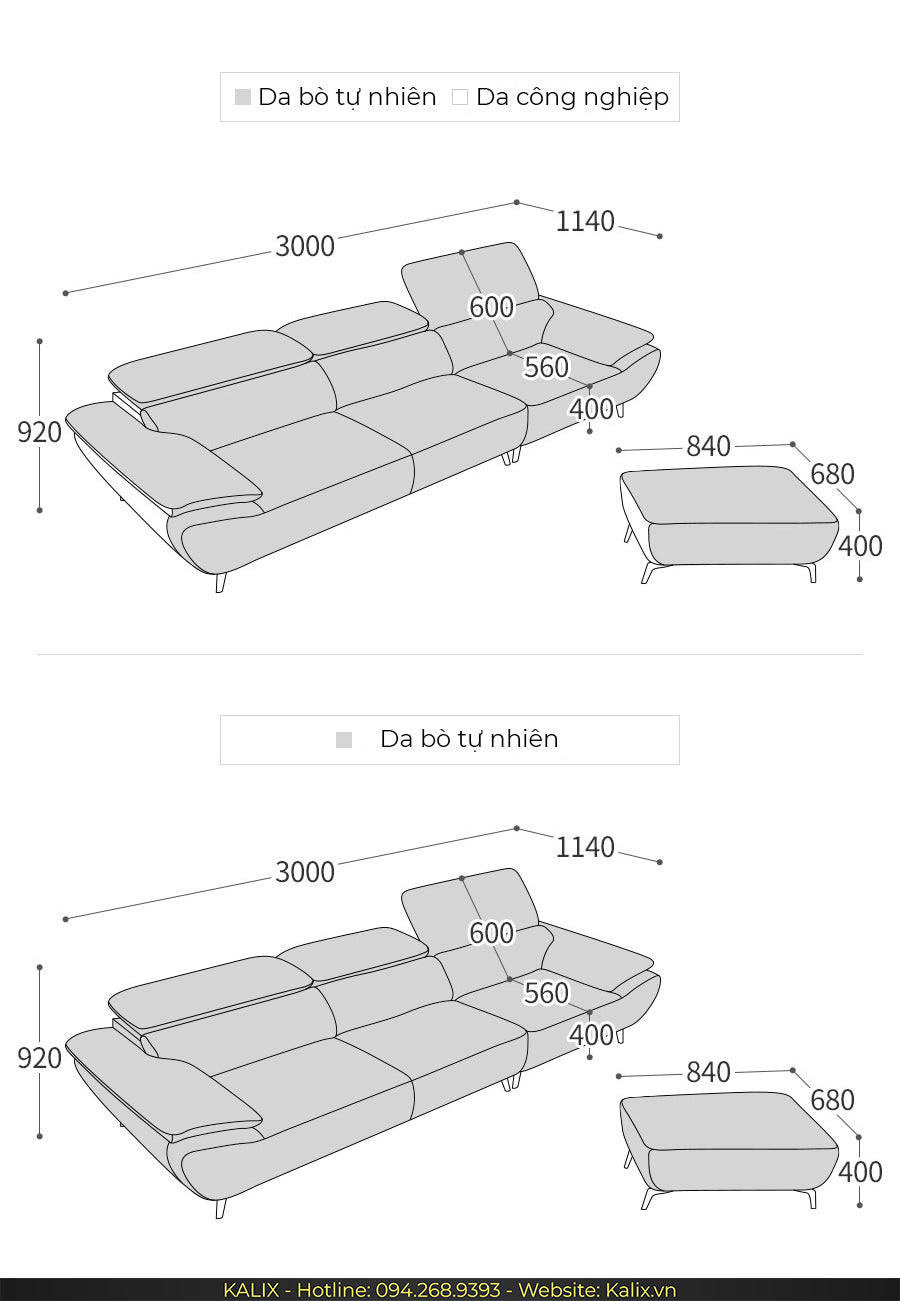 Kích thước sofa văng da dorian