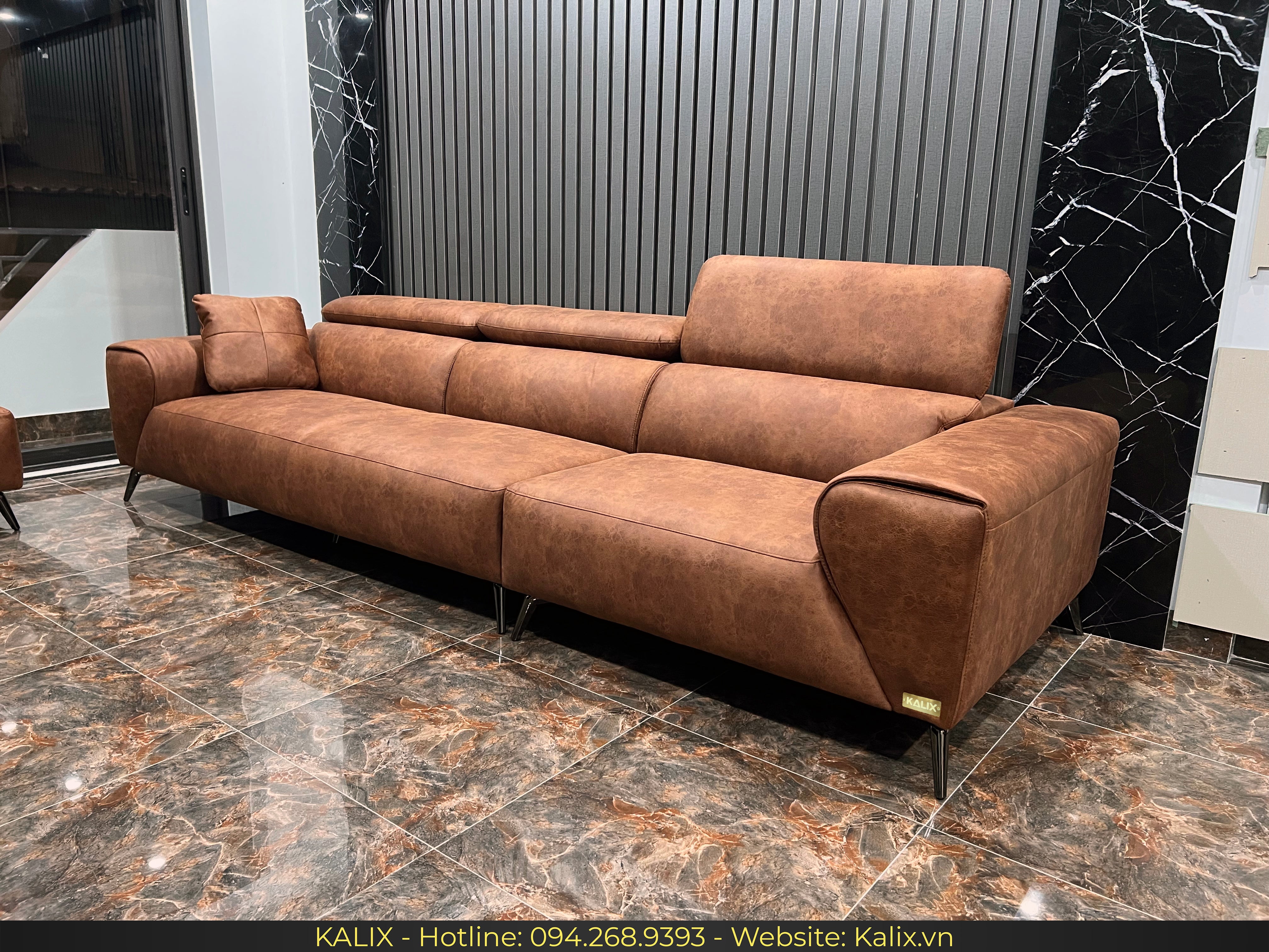 Mẫu Sofa Cyrus Bọc Da Camel - Anh Nghĩa Tân Mai