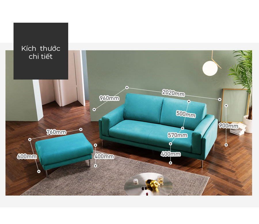 Sofa văng nỉ 2 chỗ tựa liền - BONTE - 02