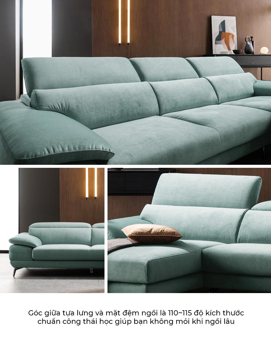 Sofa góc nỉ 3 chỗ tựa gật gù Evelyn 13