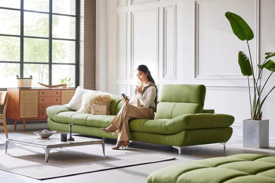 Ghế sofa văng nỉ 3 chỗ tựa liền phù hợp với không gian spa, showroom