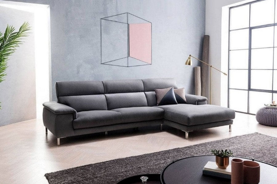 Sofa góc nỉ 3 chỗ tựa liền SUS