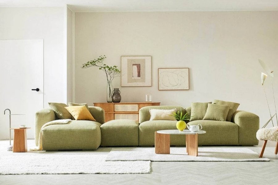 Sofa góc nỉ 4 chỗ tựa liền JORDANE