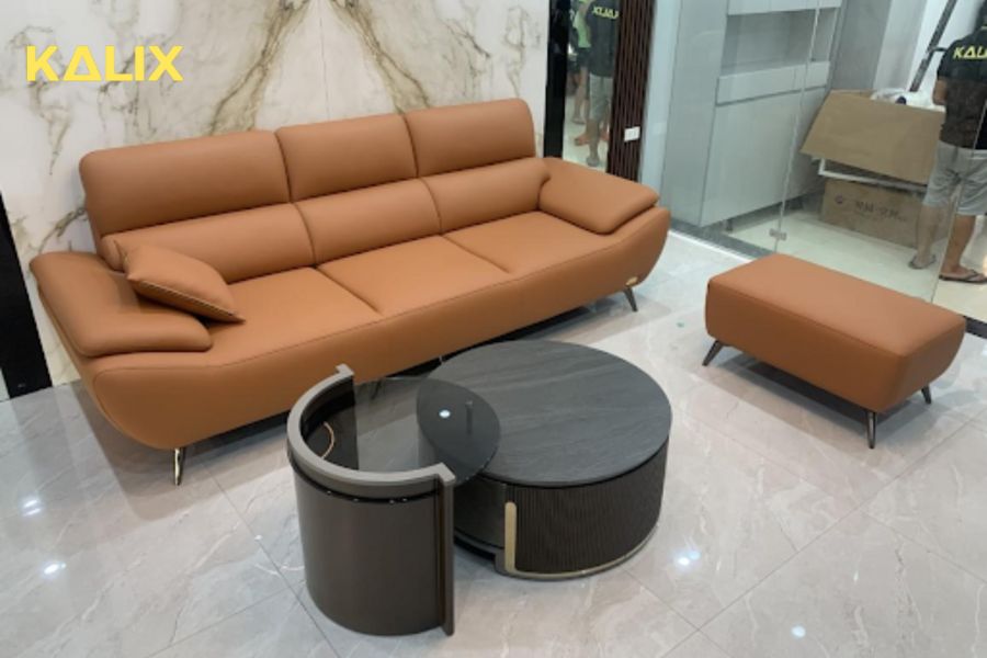 Sofa văng da 3 chỗ tựa liền kèm gối dựa