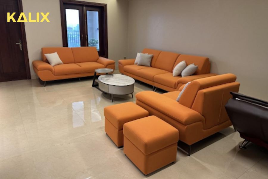 Sofa văng nỉ 1 chỗ, 2 chỗ, 3 chỗ tựa liền với màu da cam