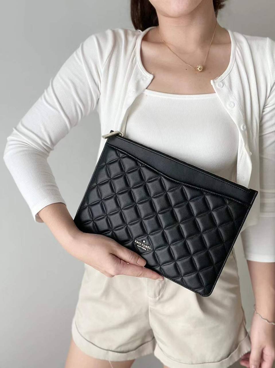 Kate Spade Natalia Quilted Leather Large Clutch In Black – Pickposh Original