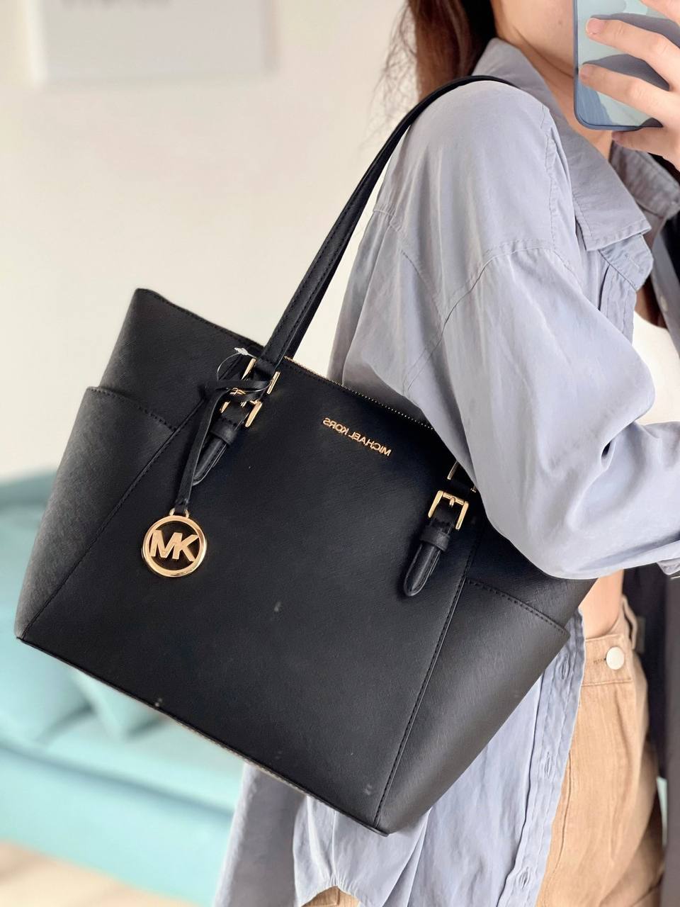 Michael Kors Charlotte Large Top-Zip Tote In Black – Pickposh Original