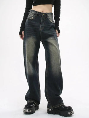 'Good Night' Vintage Oversized Distressed Denim Pants - AlielNosirrah
