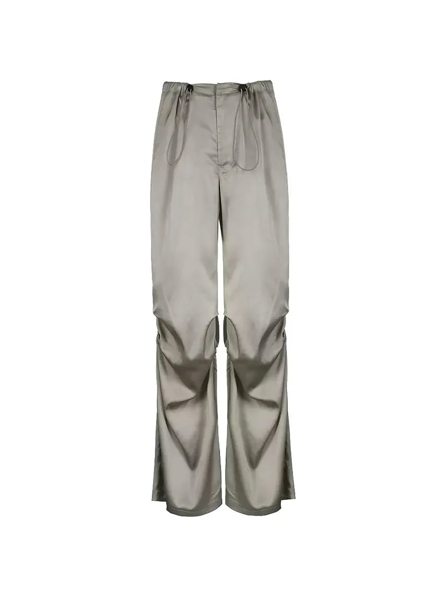 'Silver City' Future Metallic Silky Drawstring Pants