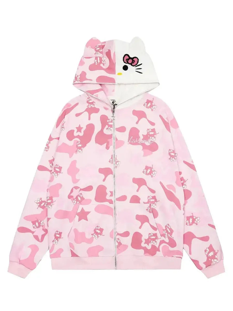 [🚀Upgraded Shipping] 'Wild Kitty' Kawaii Kitty Face Zipped Oversized  Hoodie