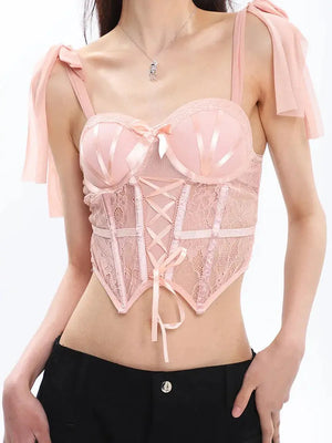 'Canned Peach' Valentie Sexy Chiffon Corset Cami Top - AlielNosirrah