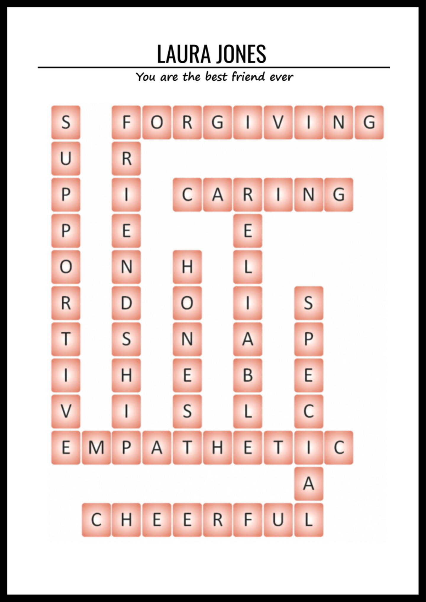 Buy Custom Best Friend Crossword Puzzle Poster or Prints in UK Kin Prints