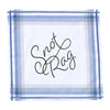 Men's straight edge handkerchief with blue plaid edging. Snot rag is printed in the middle in a black script font
