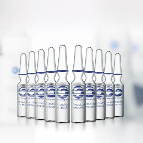 Ten bt-cocktail ampoules lined up