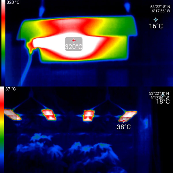 LED grow light surface temperatures are much lower than HID grow lights making them safer to use as the risk of fire is greatly reduced