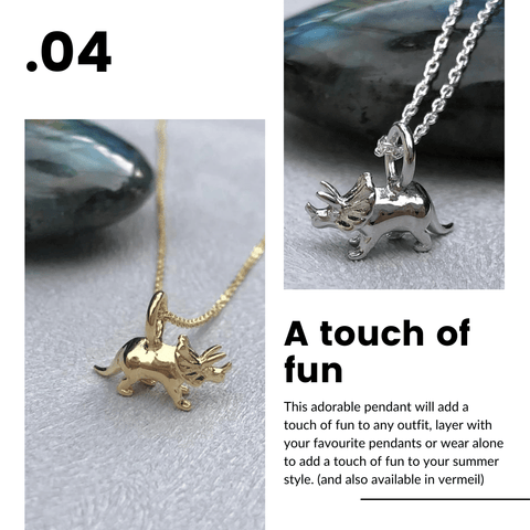 shop our bestselling silver triceratops dinosaur pendant