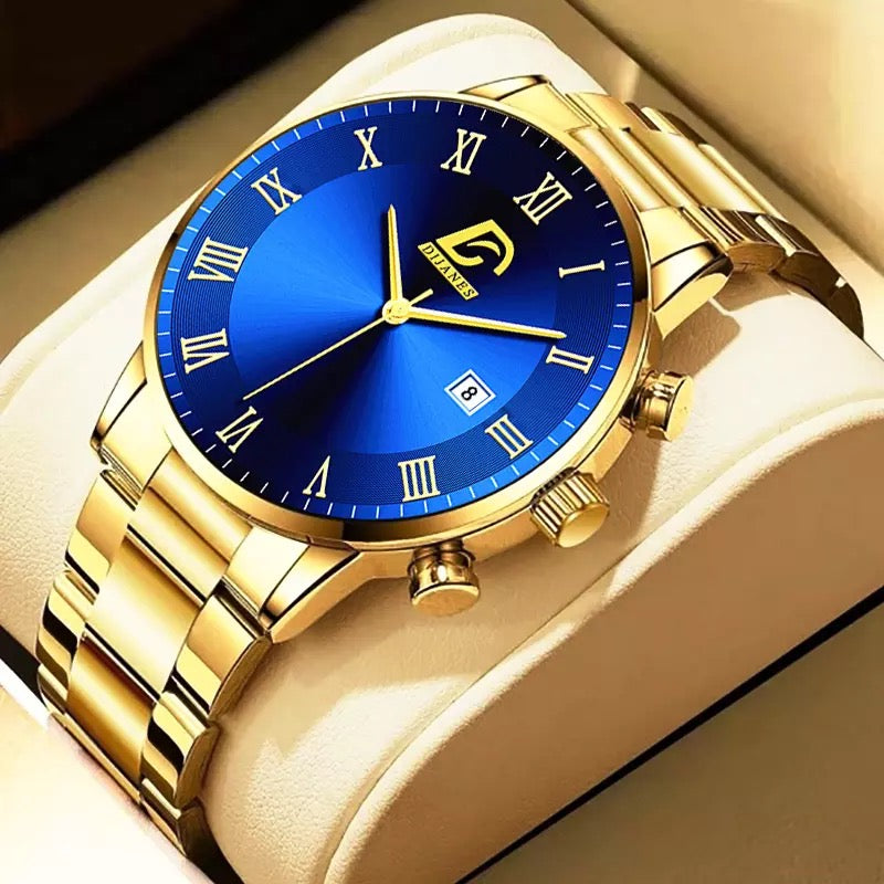 DIJANES Gold & Blue Sports Stainless Steel Watch for Men – BabiGee ...