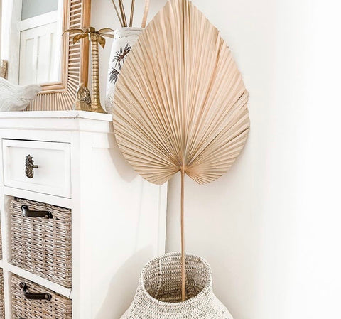 XL dried fan palm spear in floor standing vase, dried palm decor ideas