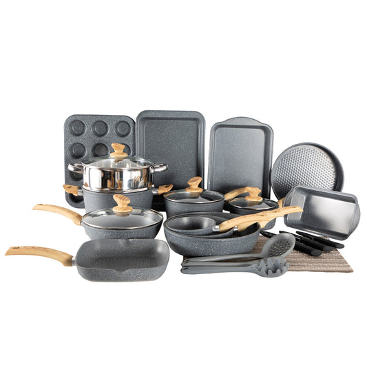 Sophia & William 12 Pieces Kitchen Nonstick Granite-Coated Cookware Set -  Black