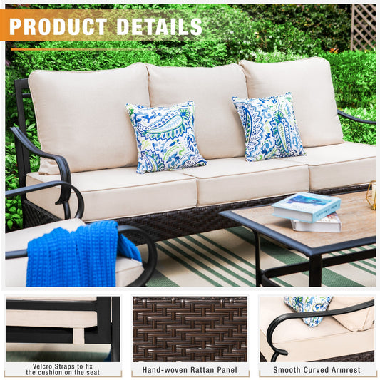 Sophia & William 4 Piece Metal Patio Conversation Sofa Set 5-Seat