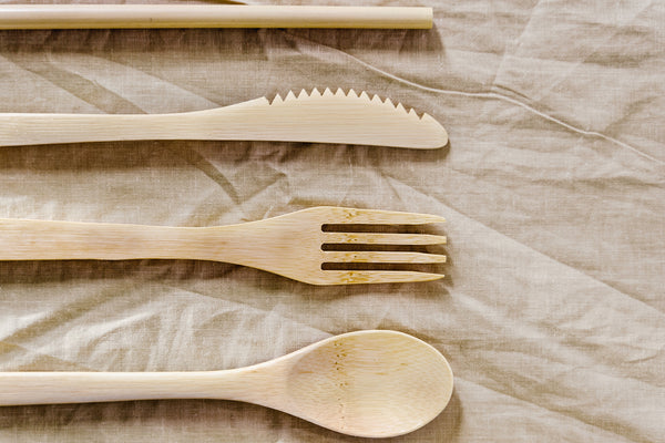 Reusable bamboo utensils. Eco-friendly and reduce takeout plastic-waste. 