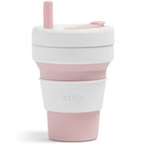 16oz Rose Stojo pink and white band product front view.