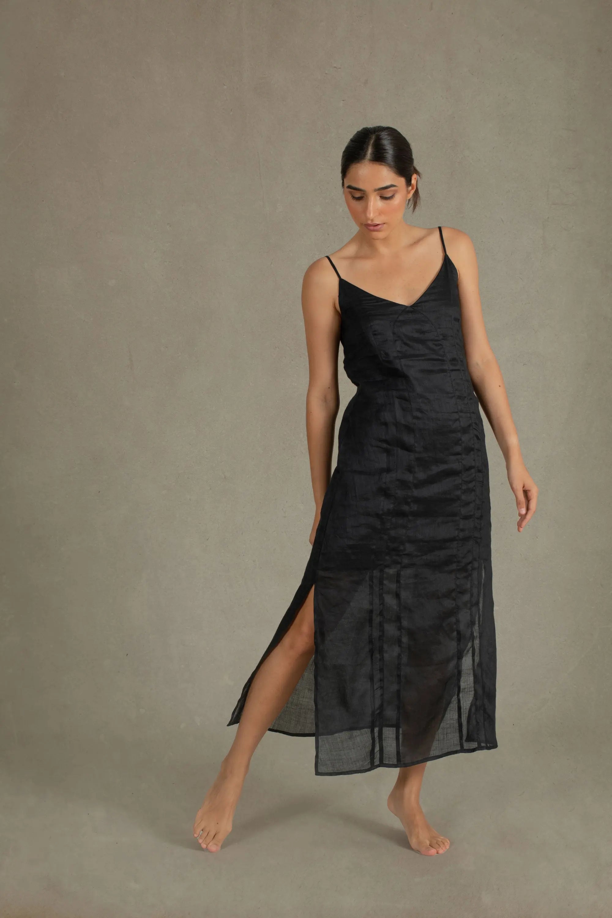 Léa Ramie Linen Slip Dress Black - LUXMII