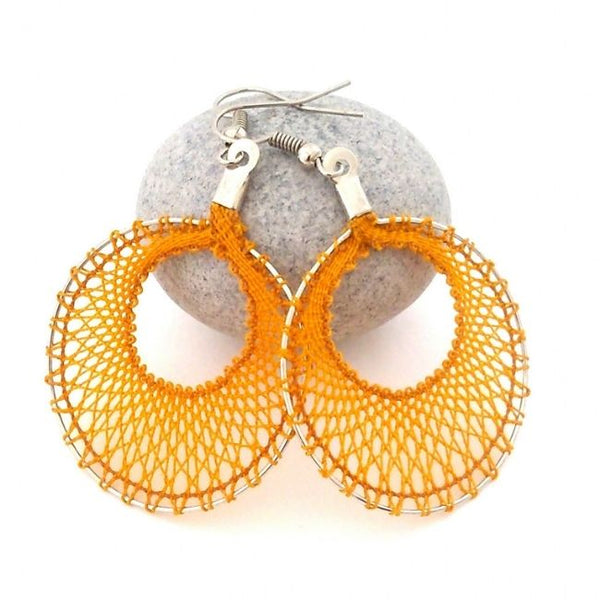 Lace Earrings in Orange by Caroline Le Calvar 