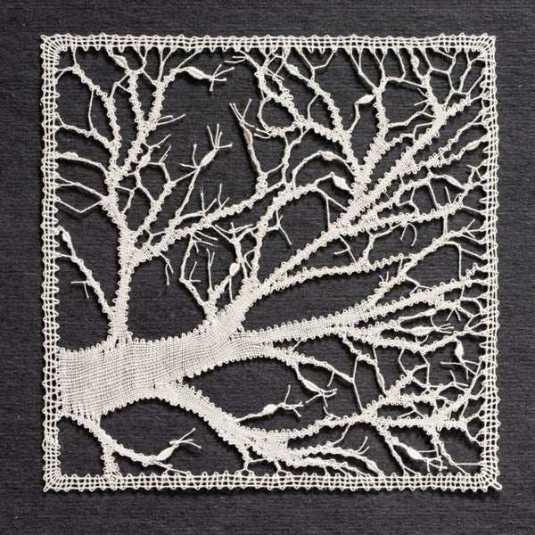 Silhouette of a Tree made with Bobbin Lace by Caroline Le Calvar and her lace world