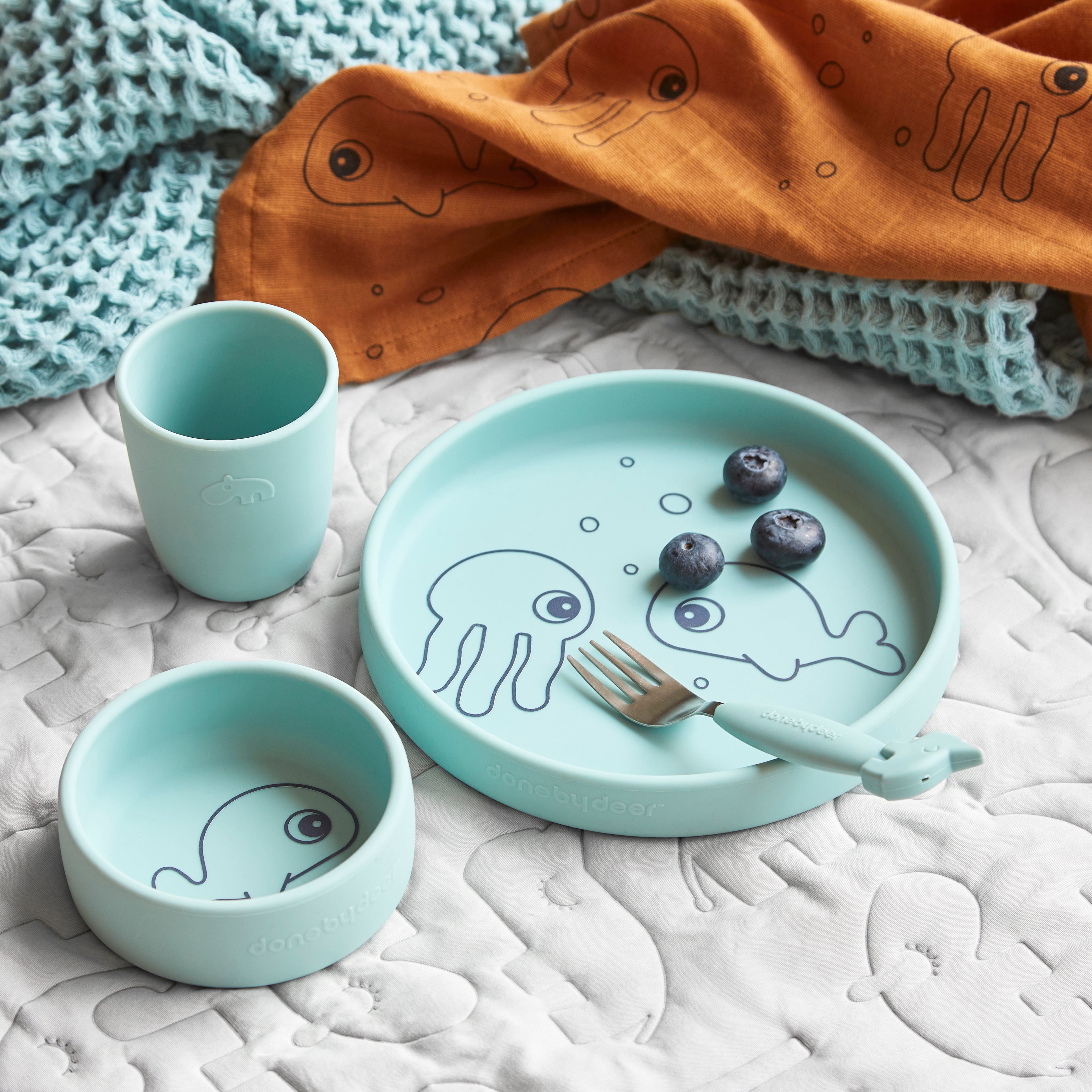 Done by Deer Silicone Dinner Set - Sea Friends Blue