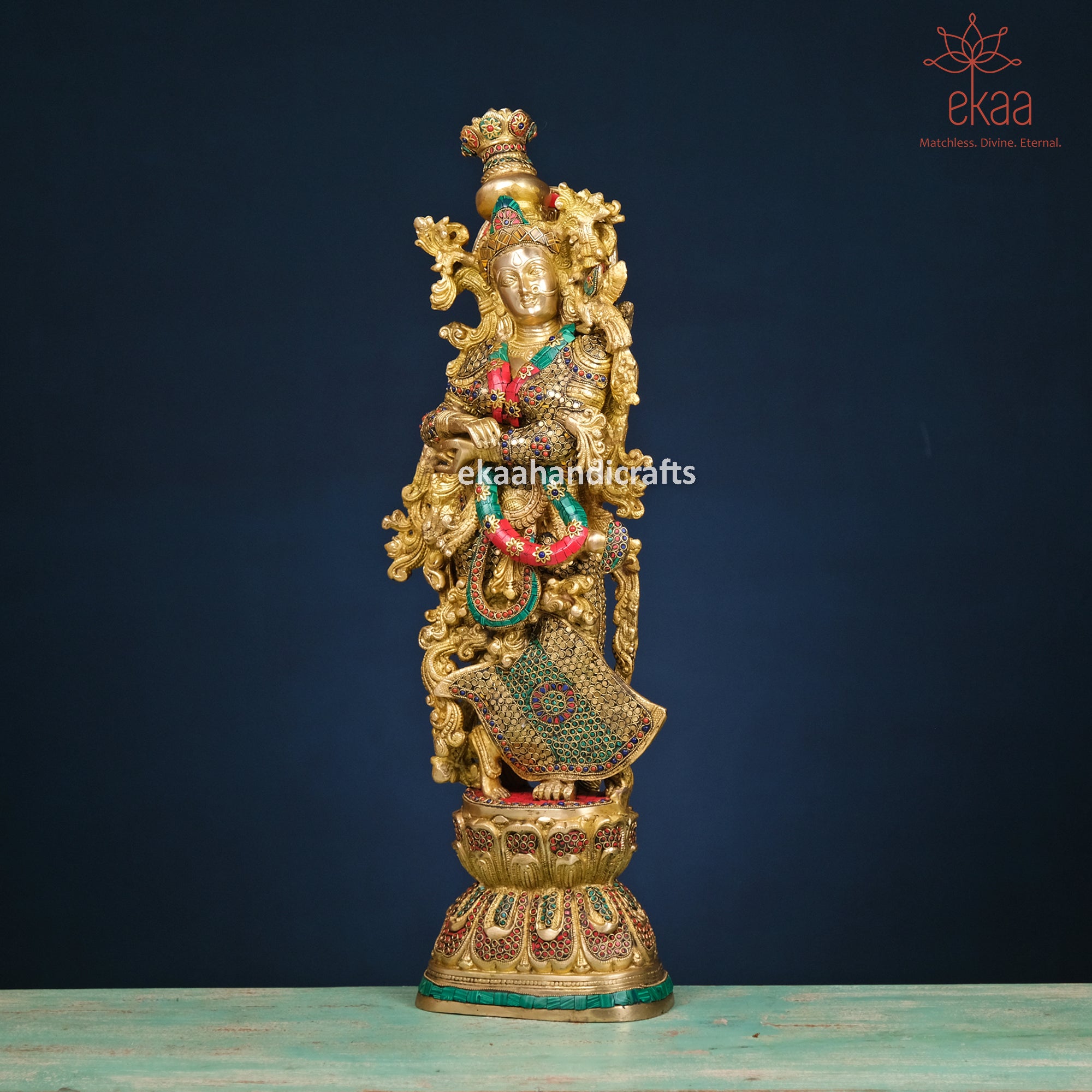 30 Brass Radha Krishna Statue With Mosaic Stonework Ekaa Handicrafts