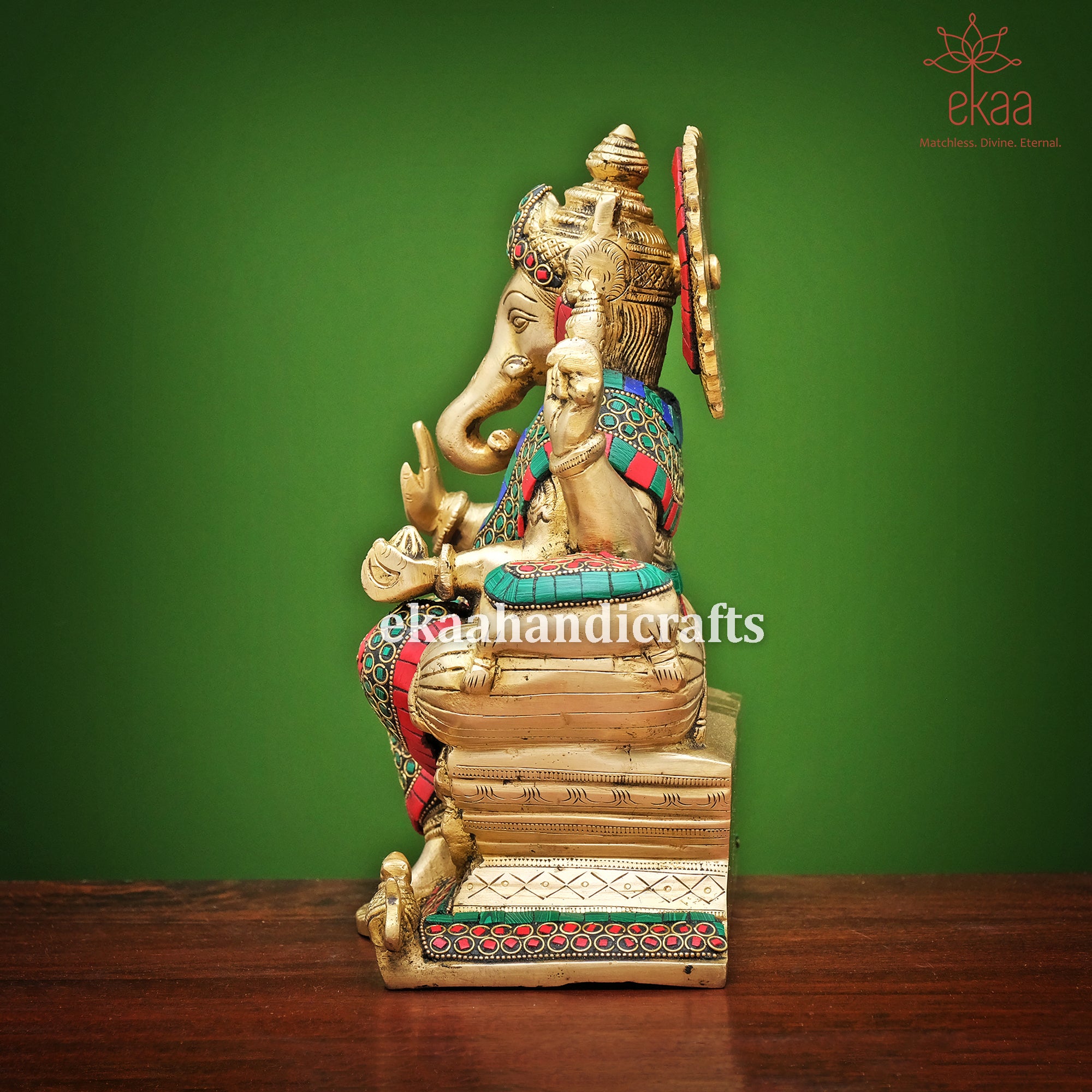 Lord Ganesha Statue On Sinhasan Brass With Stonework Ekaa Handicrafts 8201