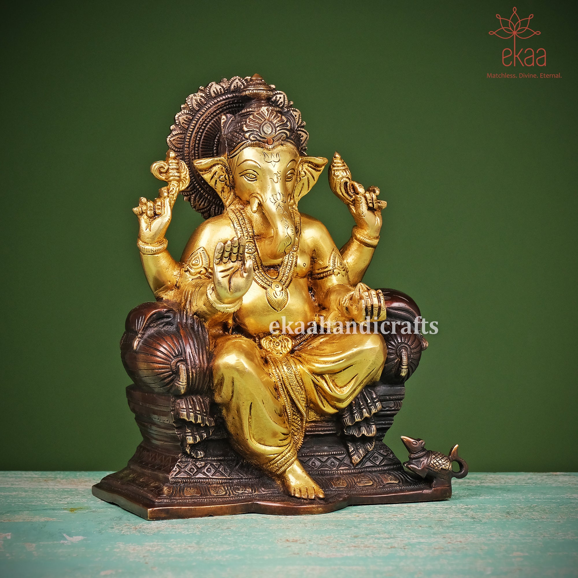 Lord Ganesha Statue On Sinhasan For Temple Brass Ekaa Handicrafts 4185