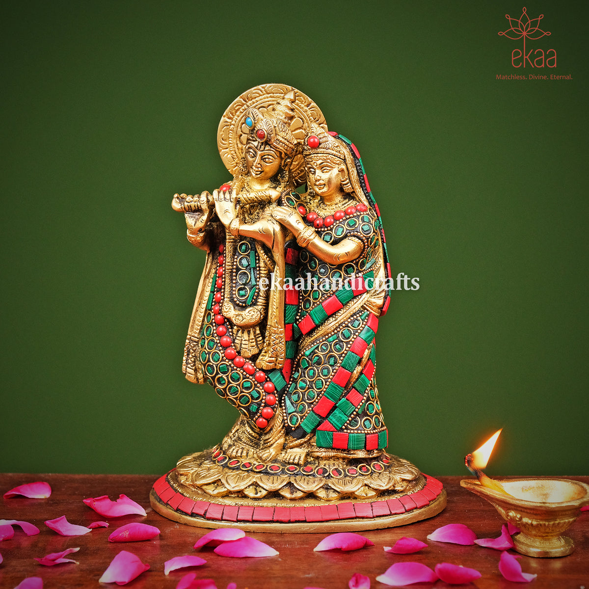 Brass Radha Krishna Statue In Stonework Ekaa Handicrafts 