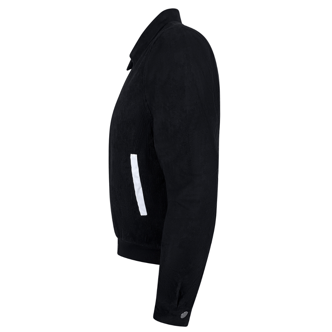 Black Corduroy & Suede Varsity Jacket