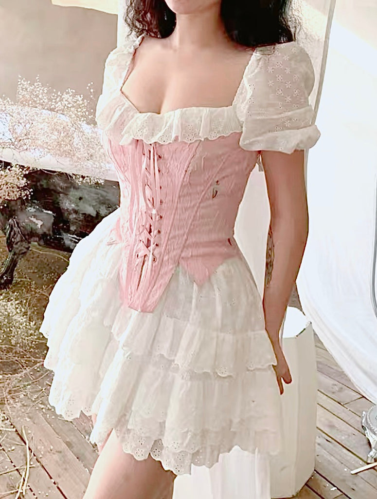 Coquette Dollette Aesthetic Fashion Pink Corset Lacing Lingerie