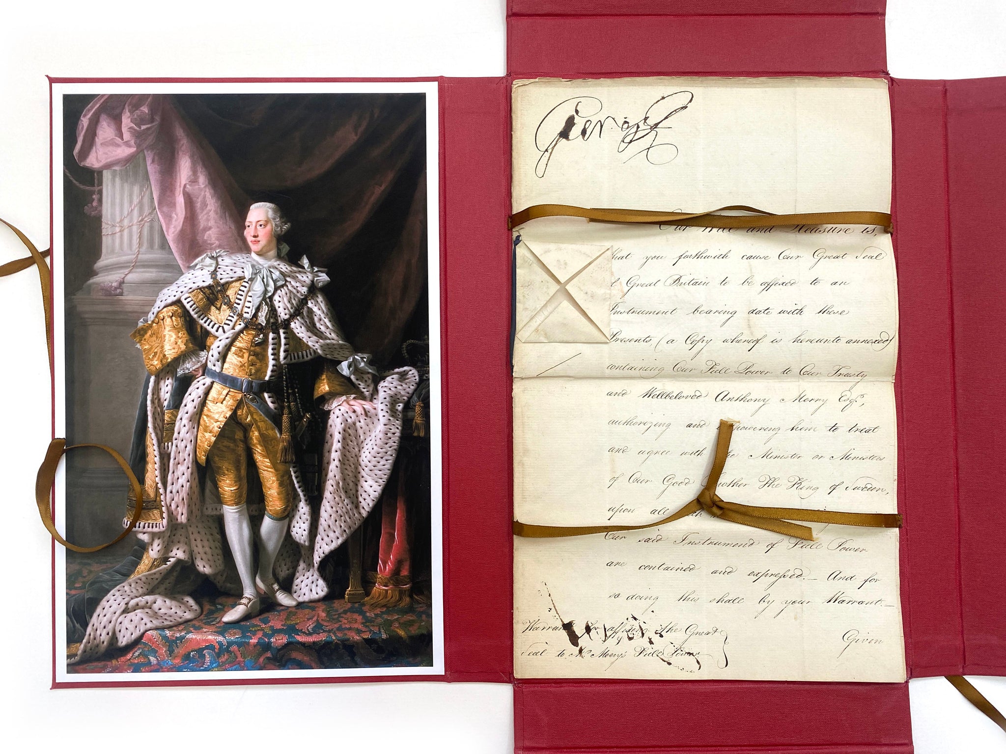 LOT 1: KING GEORGE III - KING OF GREAT BRITAIN - AUTOGRAPHED 5-PAGE DOCUMENT IN CUSTOM CLAM SHELL CASE