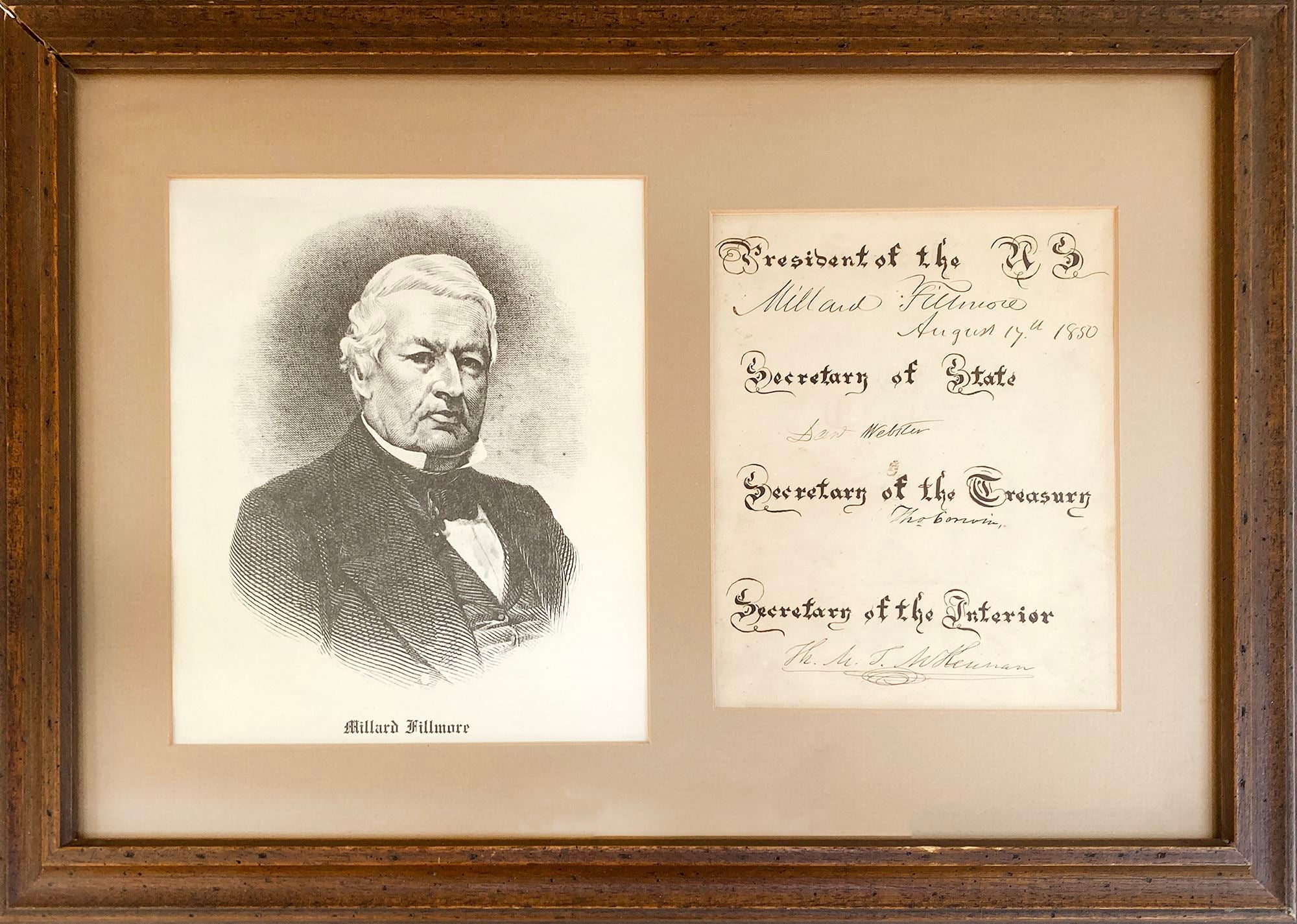 MILLARD FILLMORE - 13TH U.S. PRESIDENT - ALBUM PAGE AUTOGRAPHED BY PRESIDENT & 3 CABINET MEMBERS
