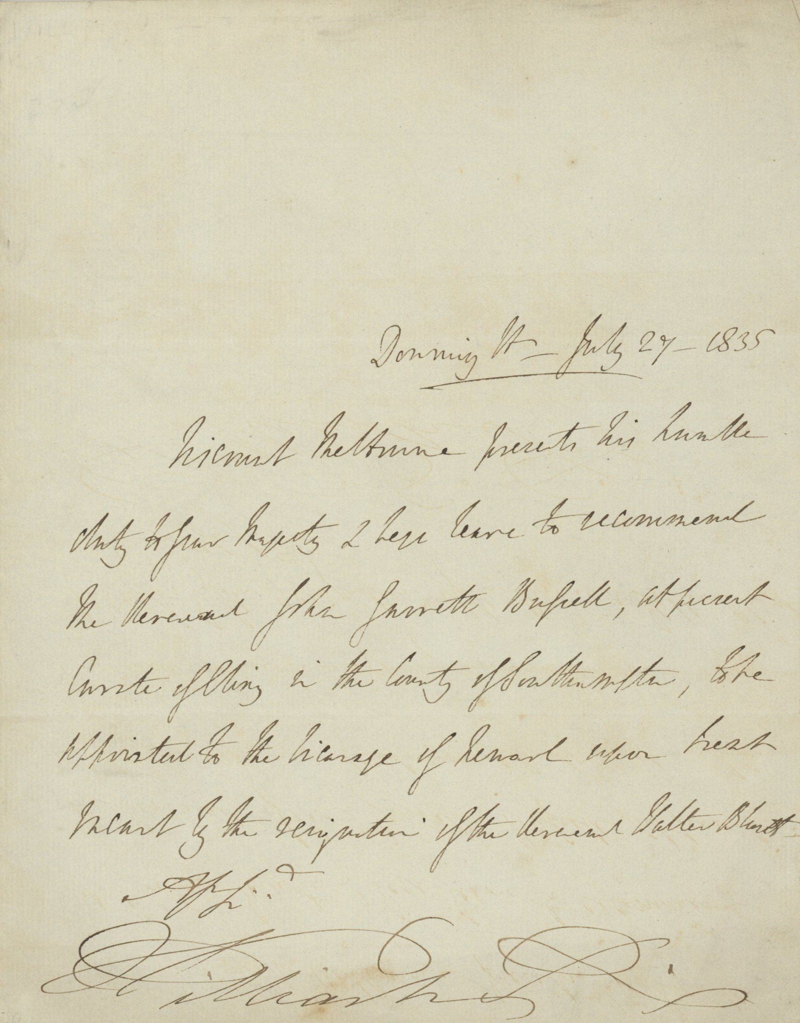 Lot 2: KING WILLIAM IV AND WILLIAM LAMB, 2ND VISCOUNT MELBOURNE DUAL AUTOGRAPHED 1835 LETTER