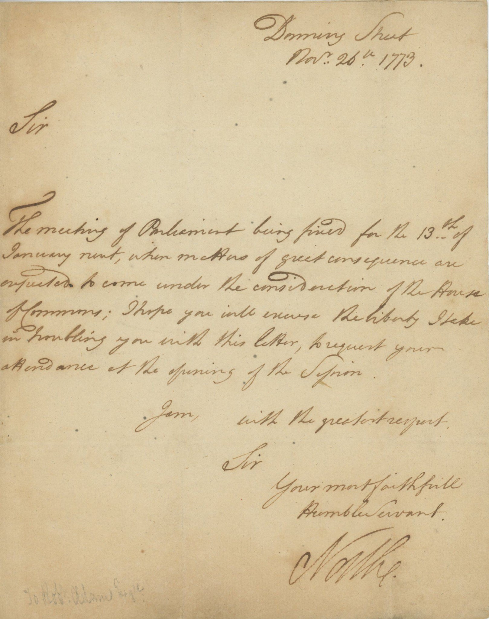 Lot 29:  FREDERICK NORTH - PRIME MINISTER OF THE GREAT BRITAIN - REVOLUTIONARY WAR RELATED 1774 LETTER (LS)
