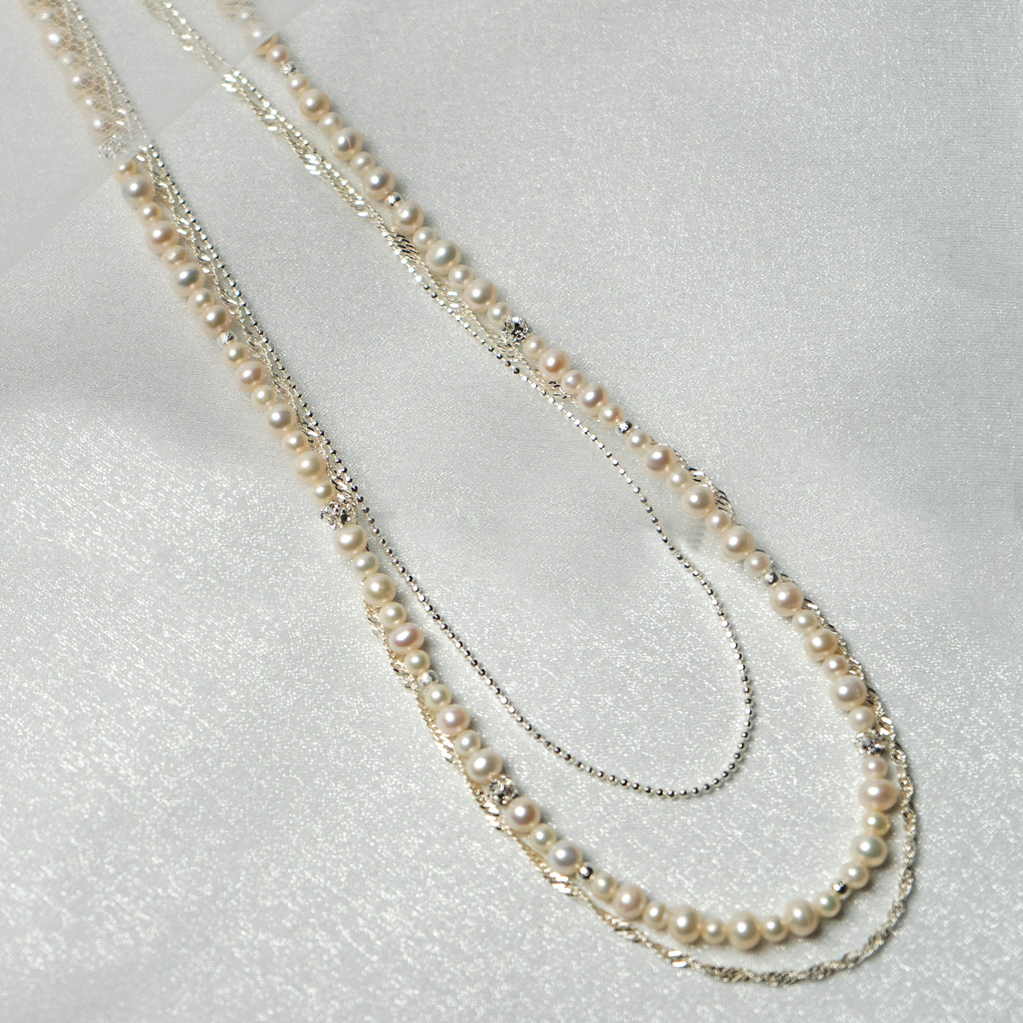 Pearl x Simple 2 consecutive chain 3WAY Necklace