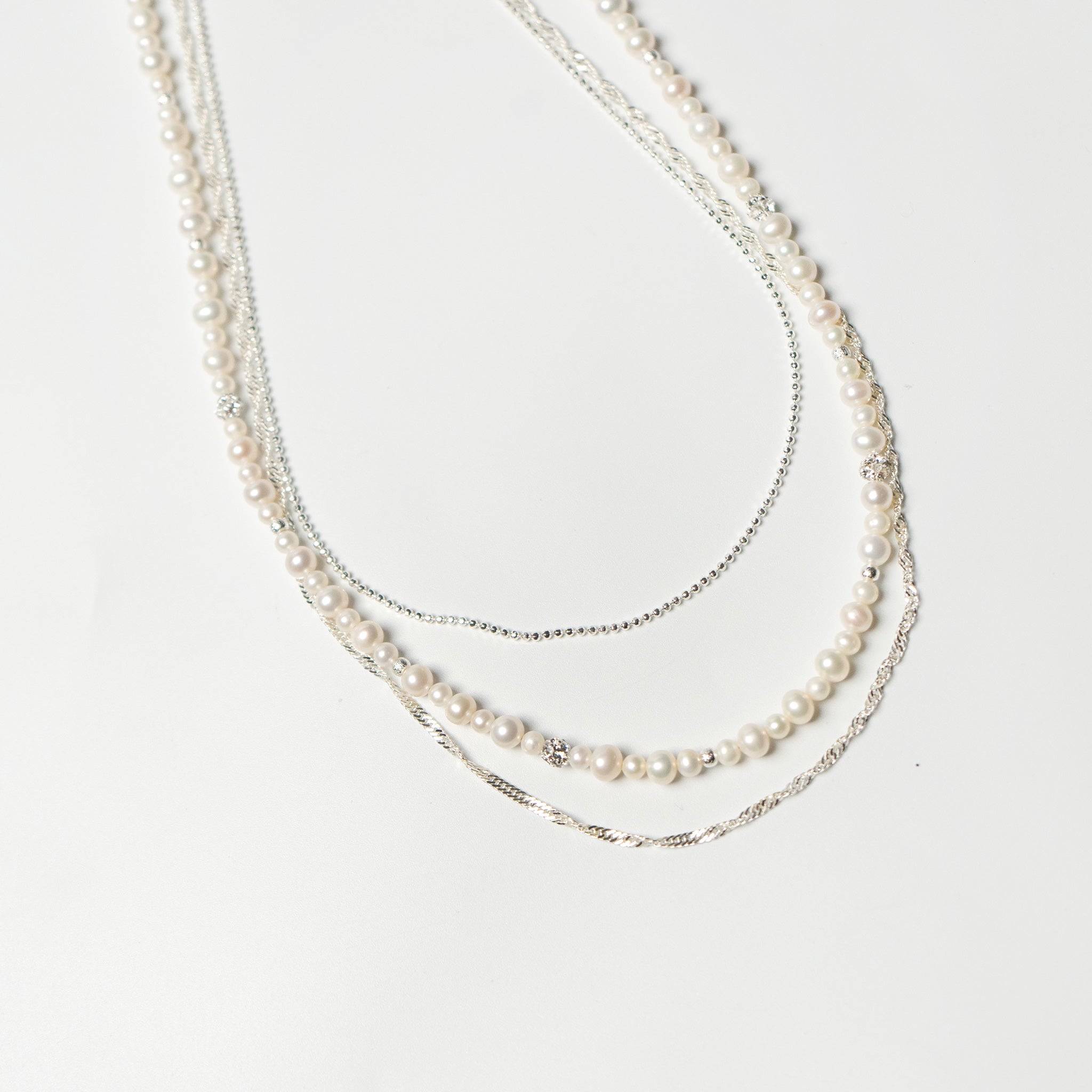 Pearl x Simple 2 consecutive chain 3WAY Necklace