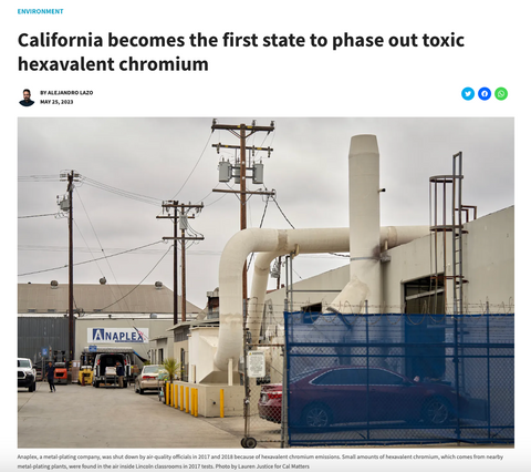 LA Times - Toxic chrome plating ban