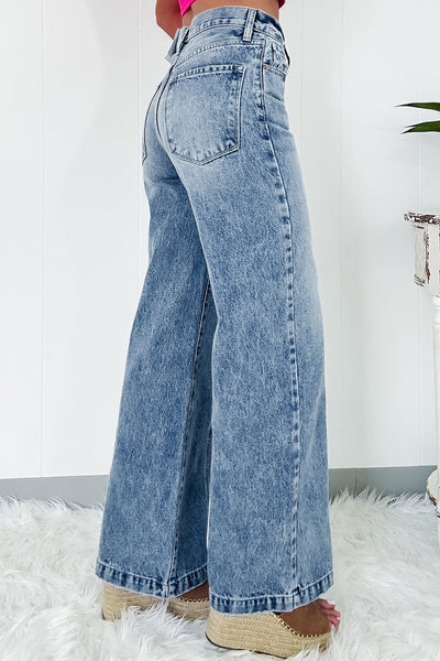 Central Seamed Wide Leg High Waist Jeans-Lastshoppingexit