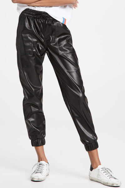 Faux Leather Ankle Smocked Waist Drawstring Joggers-Lastshoppingexit