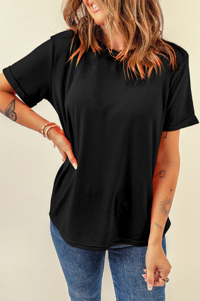 Casual Plain Crew Neck Tee-Lastshoppingexit