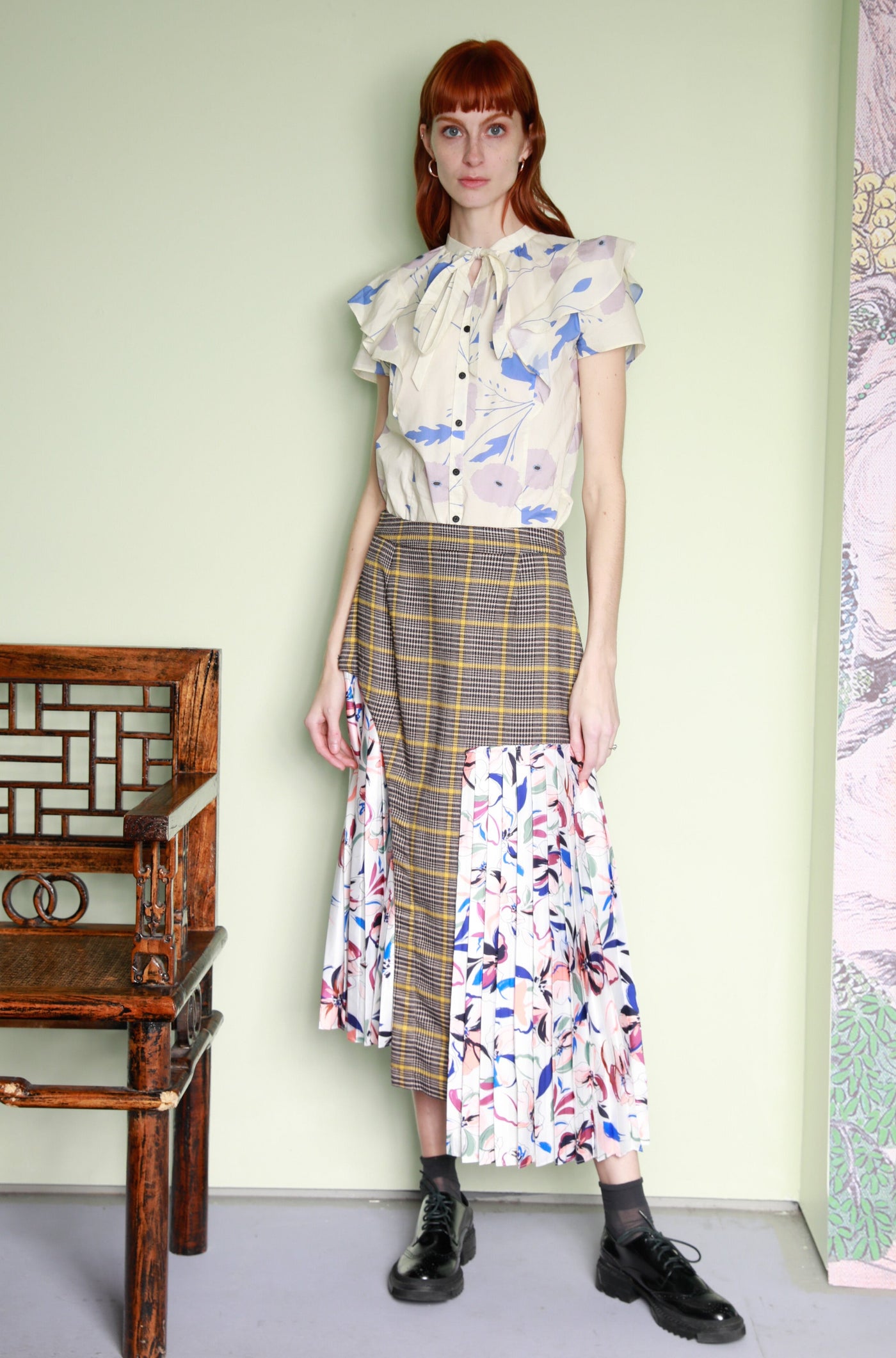 Clan Museo Vislumbrar Snow Xue Gao Silk Printed and Wool Plaid Deconstructed Skirt – SNOW XUE GAO