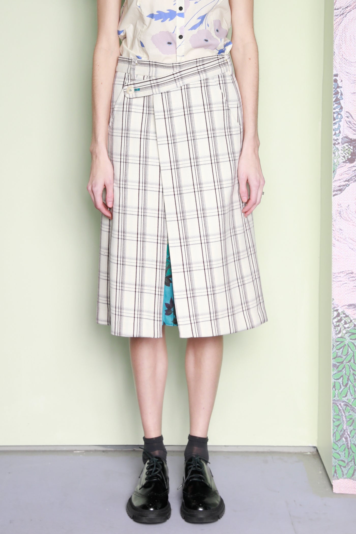 Snow Xue Gao Wool Plaid Print Silk Wrap Skirt – SNOW XUE